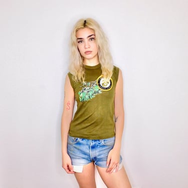 US Marine Corps Shirt // vintage 70s 80s cotton army green USA military Marines tee t-shirt military t top blouse  muscle corp // XS X-Small 