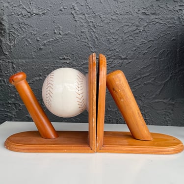 Handmade Baseball Ball and Bat Bookends