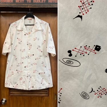 Vintage 1950’s Size XL “Jantzen” Atomic Fishbone Cotton Cabana Rockabilly Shirt, 50’s Vintage Clothing 