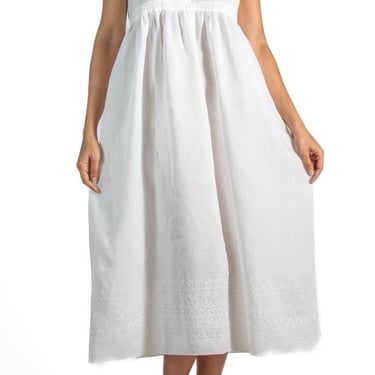 1920S White Hand Embroidered Rayon Dress With Eyelet Lace 