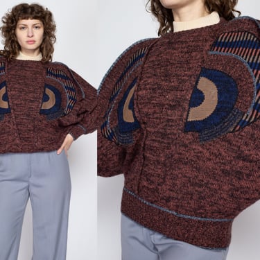 Med-Lrg 80s La Squadra Moth Batwing Sleeve Novelty Sweater | Vintage Mohair Italian Designer Marled Wool Knit Pullover Jumper 