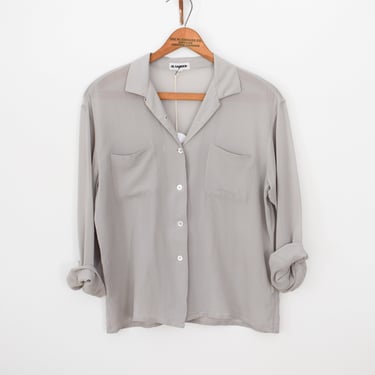1990s Jil Sander Silk Crepe Blouse | S/M | 90s Minimalist Grey Silk Button Down Top | Designer Jil Sander 