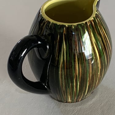 St. Clement Glazed Ceramic Creamer Made in France: FREE SHIPPING 1950s Imported Pitcher with Yellow, Green, and Black Glaze 