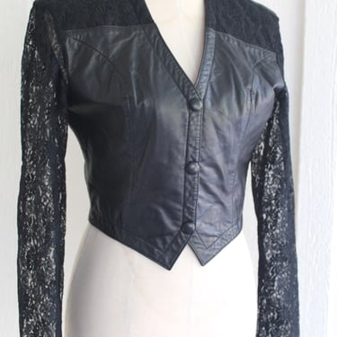 Chia - Vintage Leather/Lace - Vest - Top - Jacket - Stevie Nicks - Punk - Goth - Marked S 