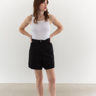 Vintage 33 Waist Black Cotton Chino Shorts | Unisex Overdye Utility Comfortable Shorts | 