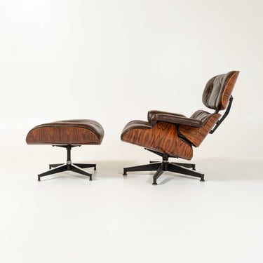 Restored 3rd Gen Eames Lounge Chair and Ottoman 670 & 671 in Chocolate Leather and Rosewood 