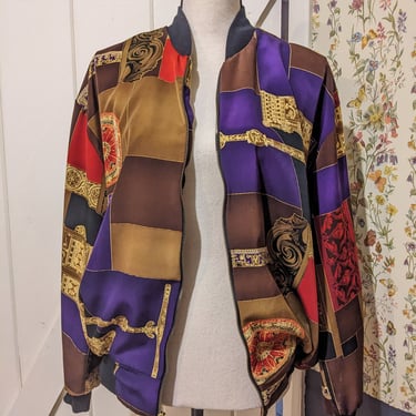 Vintage Purple Brown Red Ornate Print Bomber Jacket 90s 