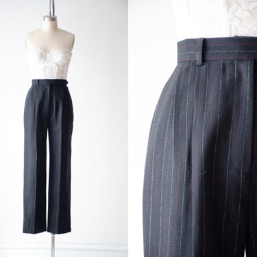 high waisted pants | 90s vintage Rafaella black red white striped pinstripe dark academia wool straight leg trousers 