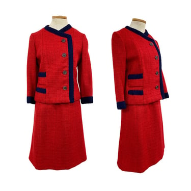 Vtg Vintage 1960s 60s Designer Nautical Tweed Prep Preppy Set Suit Skirt Suit 
