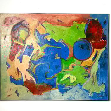 60x48 Large Colorful Signed Mid Century Modern Original Abstract Oil Painting 1960s 