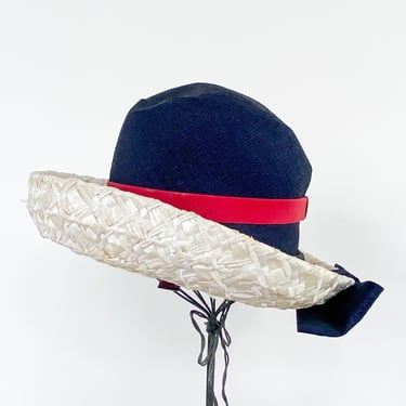 1960s Navy Bucket Hat | 60s Navy High Crown Hat | Red White Blue Bucket Hat | Twiggy | Ethel Young Seattle 