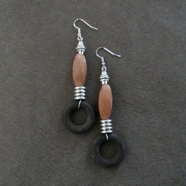 Chunky wooden Afrocentric geometric earrings 2 