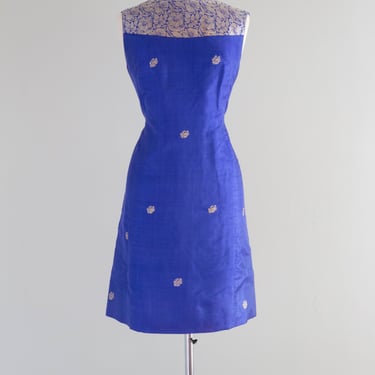 Timeless 1960's Royal Blue Sari Silk Shift Dress / Large