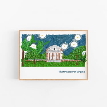 University of Virginia Art Print – UVA Campus Wall Art, Charlottesville Skyline Illustration, Graduation Gift, College Dorm or Office Decor 
