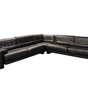 Contemporary Modern Preview Large Scale Black Leather Sectional 1980s 