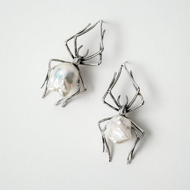 Sterling Silver and Biwa Pearl Orb Weaver Earrings