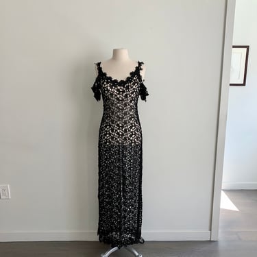 Beautiful black lace long dress with matching bolero jacket-size S 