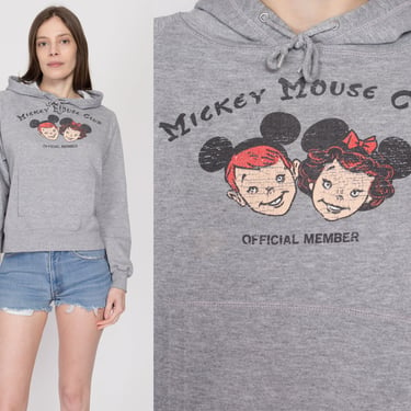 Large 90s Mickey Mouse Club Hoodie | Vintage Disney Cartoon Heather Grey Raglan Sleeve Hooded Sweatshirt 