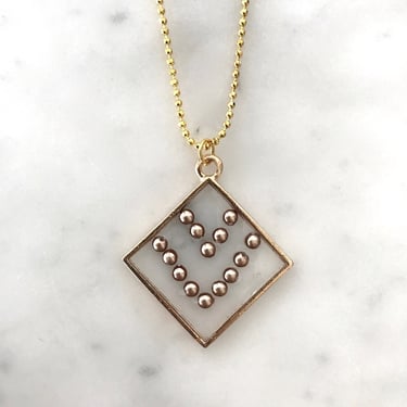 Art Deco Inspired Rhombus Swarovski Pearl Necklace | Minimalist Necklace | Gold Plated Brass | Resin | One of Kind Necklace 