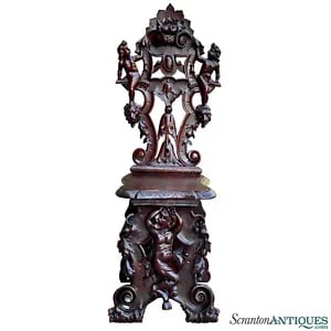 Antique Italian Renaissance Revival Carved Walnut Figural Chair
