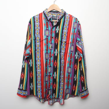 Vintage southwest vibrant cotton 80s 90s bright Wrangler button up shirt--- size xlarge 