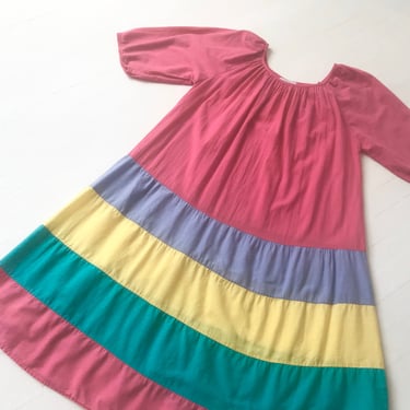 1980s Pink Striped Colorblock Dress 