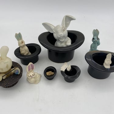 Magician Black Bunny in a Hat Rabbit Figural Collection 