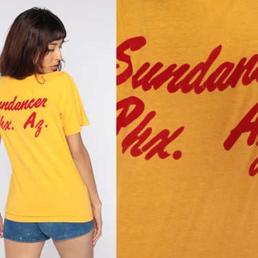 Phoenix Arizona T Shirt Boss Uniform Shirt 70s 80s TShirt Sundancer Shirt Short Sleeve Tee Golden Yellow Pocket Vintage 1980s Small Medium 