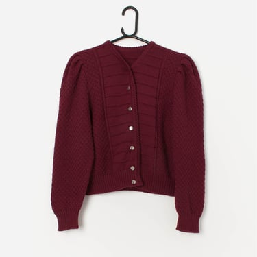 Vintage Austrian wool folk cardigan in burgundy - Small 