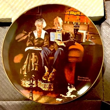 Vintage EVENING’S EASE Norman Rockwell Knowles Collector Plate in Original Box & Paperwork | 1983 