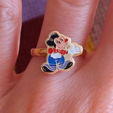 Cute Mickey Mouse Novelty Vintage 70s 80s Gold Ring 
