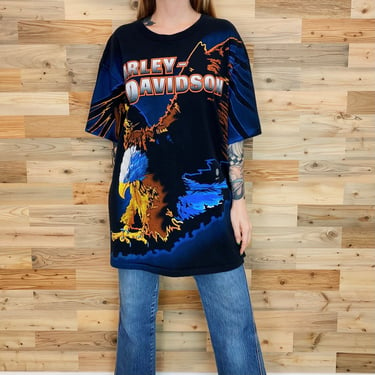 Harley Davidson Motorcycle Eagle All Over Print 1995 Tee Shirt 