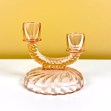 Pink Glass Double Candlestick Holder 