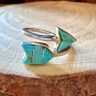 WINTER SPIRIT ARROW Micro Inlay Ring | Sterling Silver and Turquoise | Southwestern Jewelry | Zuni Made | Adjustable 