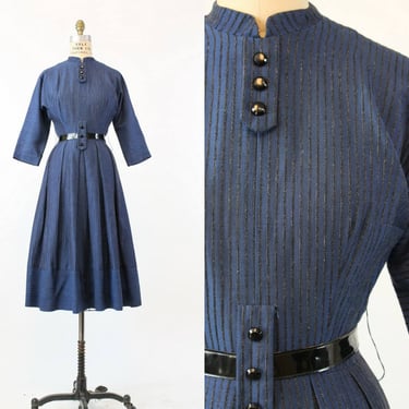 1950s striped dress cotton xs | vintage belted dress | new in 