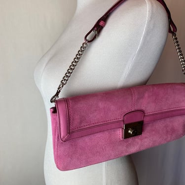 90’s Y2k coach purse~ pink suede silver chain bag small clutch handbag 