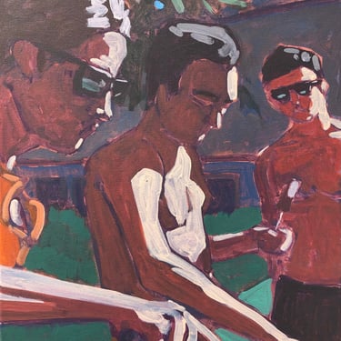 Barbecue - Original Acrylic Painting on Canvas 16 x 20 - texas, fine art, michael van, figurative, bbq, summer, woman, grill, man, ice cream 
