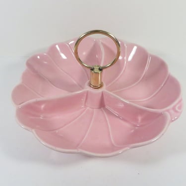Vintage Pink California Pottery Candy Nut Divided Dish 