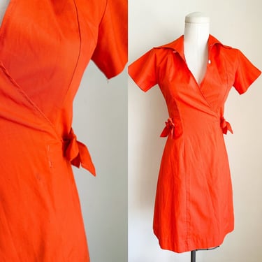 Vintage 1960s Bright Orange Waitress Uniform / XS 