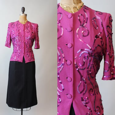 1940s RASPBERRY sequin blouse small | new fall 