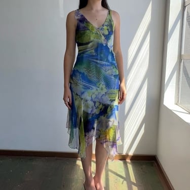 Ocean Floral Silk Layered Dress (M)