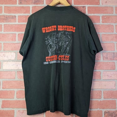 Vintage 90s Double Sided The Wright Brothers Custom Cycles ORIGINAL Pocket Biker Tee - Large / Extra Large 