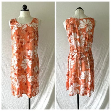 90s Orange Tropical Print Rayon Mini Dress Size XL 