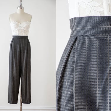 high waisted pants | 80s 90s vintage pin striped polka dot black tan dark academia pleated trousers 