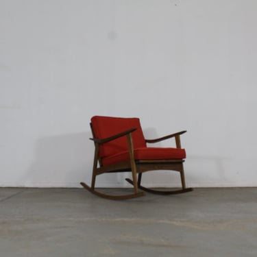 Mid-Century Modern Walnut Open Arm Rocking Chair 