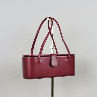 Vintage 1940s leather box purse, 40s red handbag, top handle 