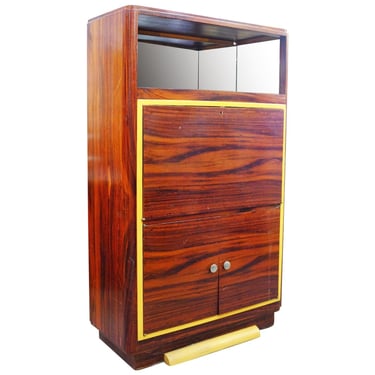 Art Deco Macassar Ebony Vitrine Cabinet with Bar and Secretary Desk 