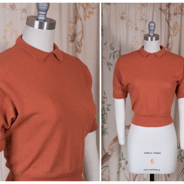 1950s Sweater - Vintage 50s Jantzen Kharafleece Short Sleeve Wool Pullover Sweater Top in Warm Brown 