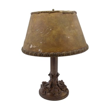 Antique Brass Gothic Lamp with Foliate Detail Shade