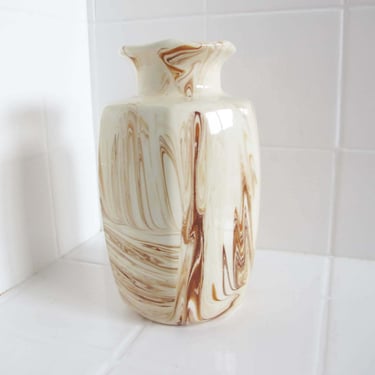 Vintage Brown Cream Marble Swirl Ceramic Flower Vase - Dark Academia Traditional Decor 